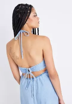 Платье макси OPEN BACK DRESS Gina Tricot, светло-голубой деним