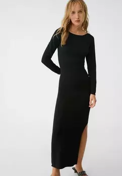 Платье макси OPEN BACK Stradivarius, черный