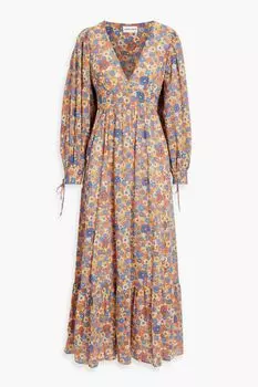 Платье макси Paolina со сборками и цветочным принтом из хлопковой вуали ANTIK BATIK, оранжевый