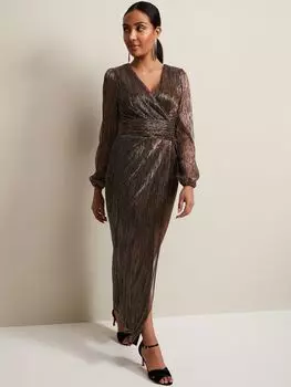 Платье макси Petite Brielle с блестками Phase Eight, бронзовый