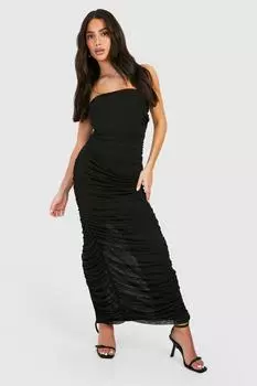 Платье макси Petite Mesh Bandeau со сборками boohoo, черный