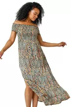 Платье макси Petite с цветочным принтом и открытыми плечами Roman, оранжевый