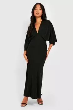 Платье макси Petite с косым вырезом и рукавами ангела boohoo, черный