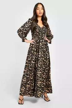 Платье макси Petite с леопардовым принтом и сборками boohoo, черный