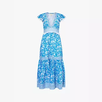 Платье макси Pippa из органического хлопка с v-образным вырезом Aspiga, синий