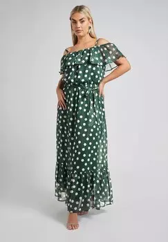 Платье макси POLKA DOT Yours Clothing, темно-зеленый