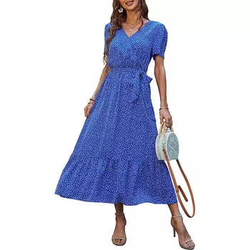 Платье-макси PrettyGarden Hem A-Line Bohemian, синий