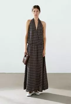 Платье макси PRINTED FLOUNCE Massimo Dutti, темно-коричневый