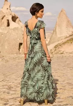 Платье макси PRINTED METALLIC RUFFLE DETAIL TIE BACK PETITE Love & Roses, зеленый