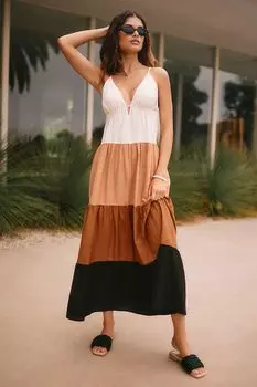 Платье макси Raya Anthropologie с цветными блоками, коричневый