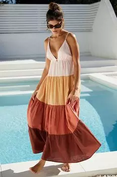 Платье макси Raya Anthropologie с цветными блоками, оранжевый