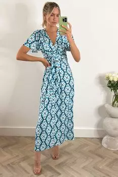 Платье макси Raziya из трикотажа с V-образным вырезом Jolie Moi, синий