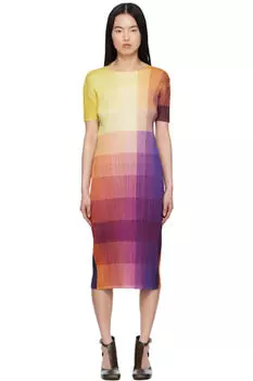 Платье макси разноцветное фотонное PLEATS PLEASE ISSEY MIYAKE