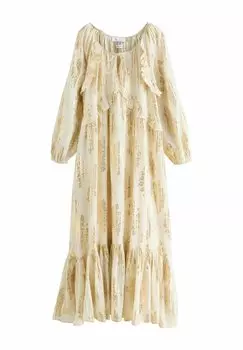 Платье макси REGULAR FIT - LONG SLEEVE RUFFLE TIE FRONT Next, бежевый