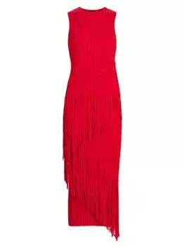 Платье макси рельефной вязки с бахромой Simon Miller, красный