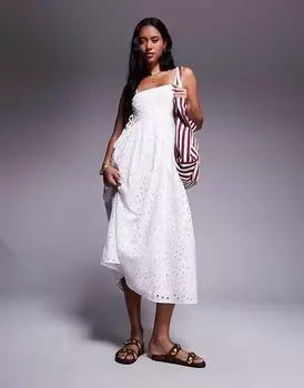 Платье макси River Island в стиле бродери baby doll белого цвета