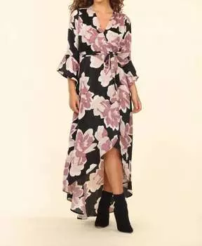 Платье макси Romano Wrap с рукавами-колокольчиками черного цвета Veronica M