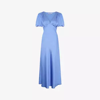 Платье макси Rosie из переработанного полиэстера с V-образным вырезом и рукавами-фонариками Omnes, синий