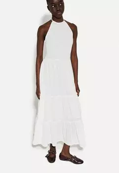 Платье макси RUFFLED HALTERNECK - MIDI Bershka, белый