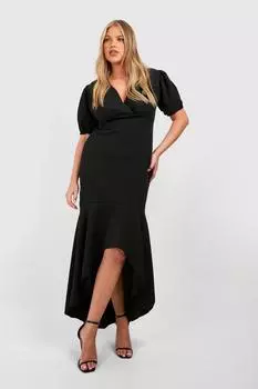 Платье макси «рыбий хвост» с объемными рукавами boohoo, черный