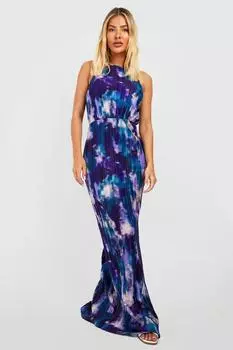 Платье макси с абстрактной плиссой Boohoo, фиолетовый