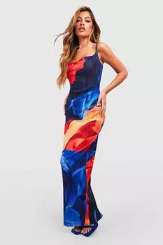 Платье макси с абстрактным плиссом Boohoo, синий