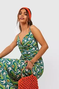 Платье макси с абстрактным принтом и брюками Boohoo, зеленый