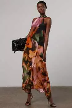 Платье-Макси с абстрактным принтом и вырезом-бретелькой Religion, оранжевый