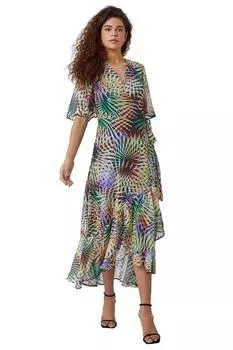 Платье макси с абстрактным принтом и запахом Roman, мультиколор