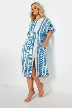 Платье макси с ацтекским принтом из 100% хлопка с вышивкой Yours Curve, синий