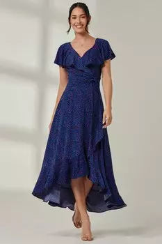 Платье макси с анималистичным принтом и оборками Jolie Moi, синий