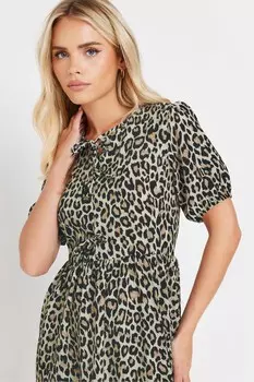 Платье макси с анималистичным принтом и завязкой спереди Pixiegirl Petite, коричневый