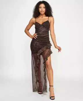 Платье макси с анималистичным принтом и оборками для юниоров Emerald Sundae, черный