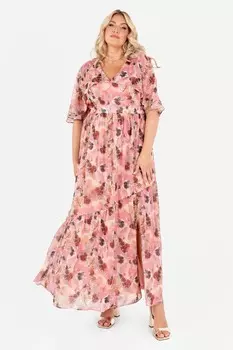 Платье макси с асимметричным швом и рукавами накидкой Lovedrobe, красный