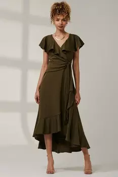 Платье макси с асимметричными оборками Jolie Moi, зеленый