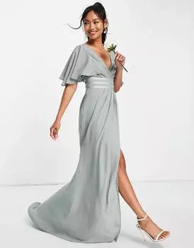 Платье макси с атласной отделкой и юбкой с запахом ASOS DESIGN Bridesmaid