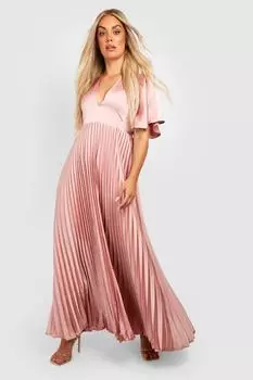 Платье макси с атласным плиссированным погружением Boohoo, румяна