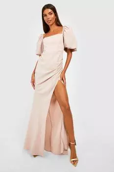 Платье макси с атласными рукавами Boohoo, шампанское