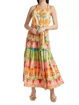 Платье макси с бантом и бретельками rainbow sunset Farm Rio Yellow multi