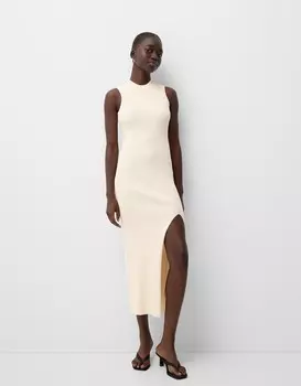 Платье макси с бантом сзади Bershka, бежевый