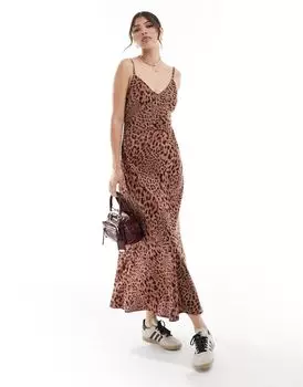 Платье макси с бретельками на шее ASOS из ткани с животным принтом