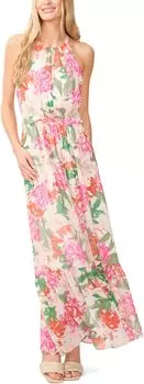 Платье макси с бретелькой на шее и воланом CeCe, цвет New Ivory