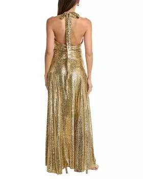 Платье макси с бретелькой на бретельках из смесового шелка Michael Kors Collection Cheetah Fil Coupe, цвет Metallic