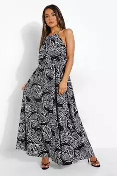 Платье макси с бретелькой Petite и принтом пейсли boohoo, черный