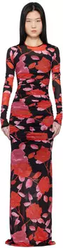 Платье макси с черно-красным цветочным принтом Blumarine