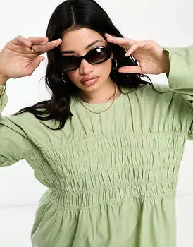 Платье макси с чистыми присборками и крыльями летучей мыши ASOS DESIGN Curve LGREEN