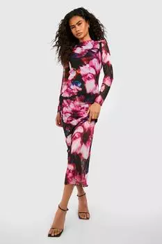 Платье макси с цветочной сеткой на низкой спине Boohoo, черный
