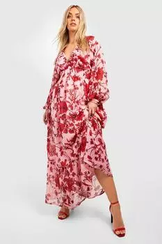 Платье макси с цветочным платьем добби с прибором на талии Boohoo, розовый