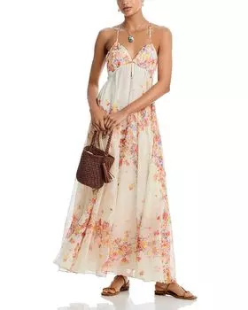 Платье макси с цветочным принтом - эксклюзив AQUA, слоновая кость/кремовый