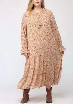 Платье макси с цветочным принтом бежевого цвета GiGiO